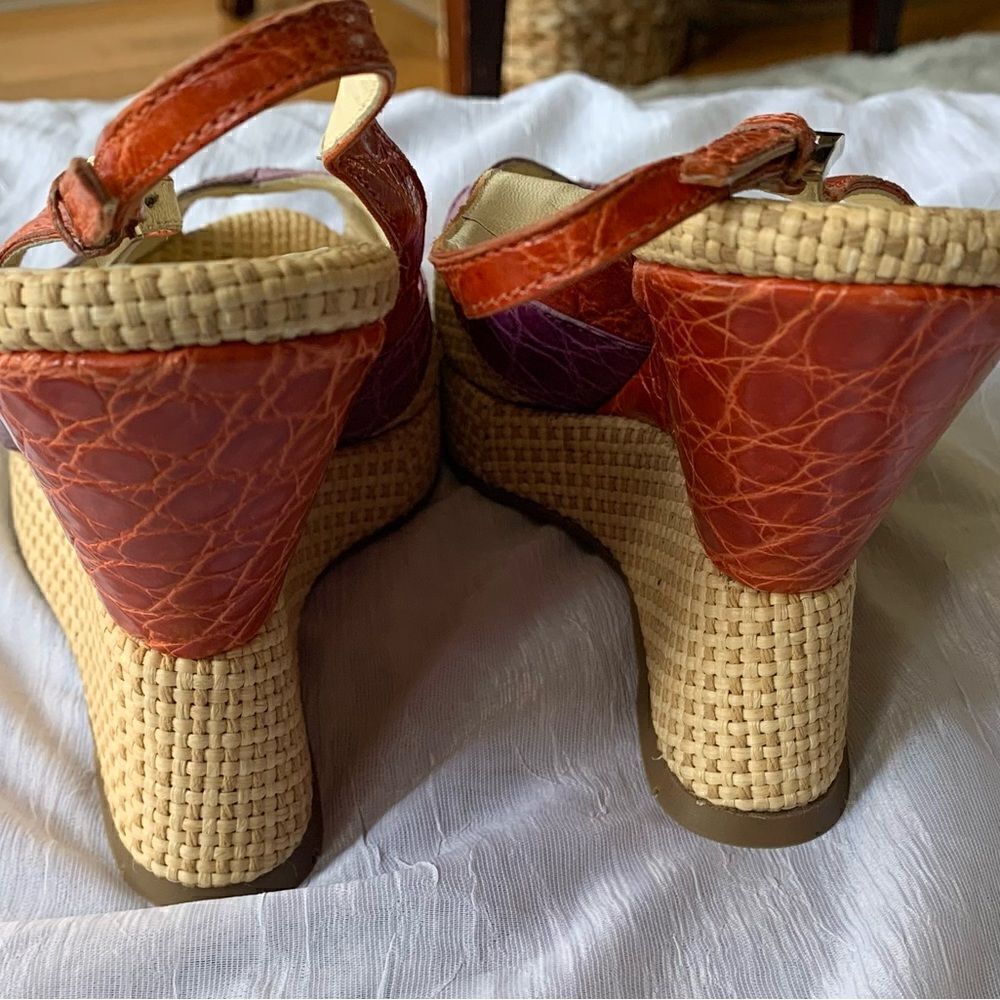 PRADA Slingback Rattan Leather Wedge Open Toe colorful Sandals Shoes sz 8.5-9 - Picture 8 of 10